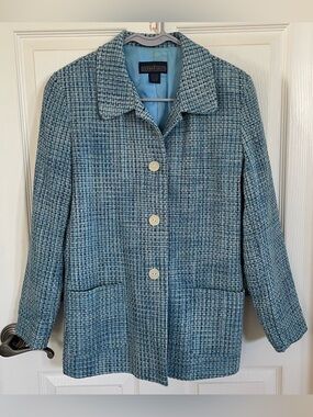 Vintage Herman Geist Blue Houndstooth Blazer 100% Silk size 10P